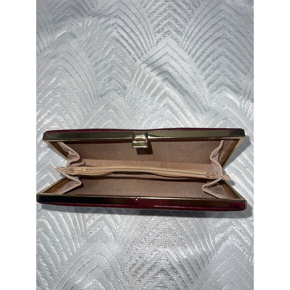 Vintage Shirl Miller LTD Burgundy Clutch Bag Made in USA Gold Frame Evening
